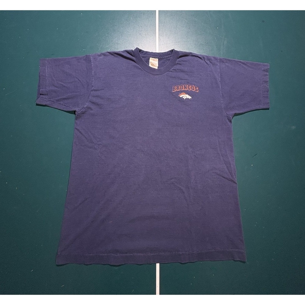 Vintage Denver Broncos T-Shirt Men's XL Faded Blue Embroidered Single Stitch 90s
